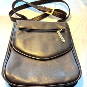 Vintage Crossbody shoulder bag by Valerie Stevens, dark brown, goldtone hardware